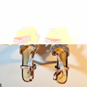 Cathy Jean Champagne Synthetic Rhinestone Strappy Platform Stiletto Open Toe 8.5